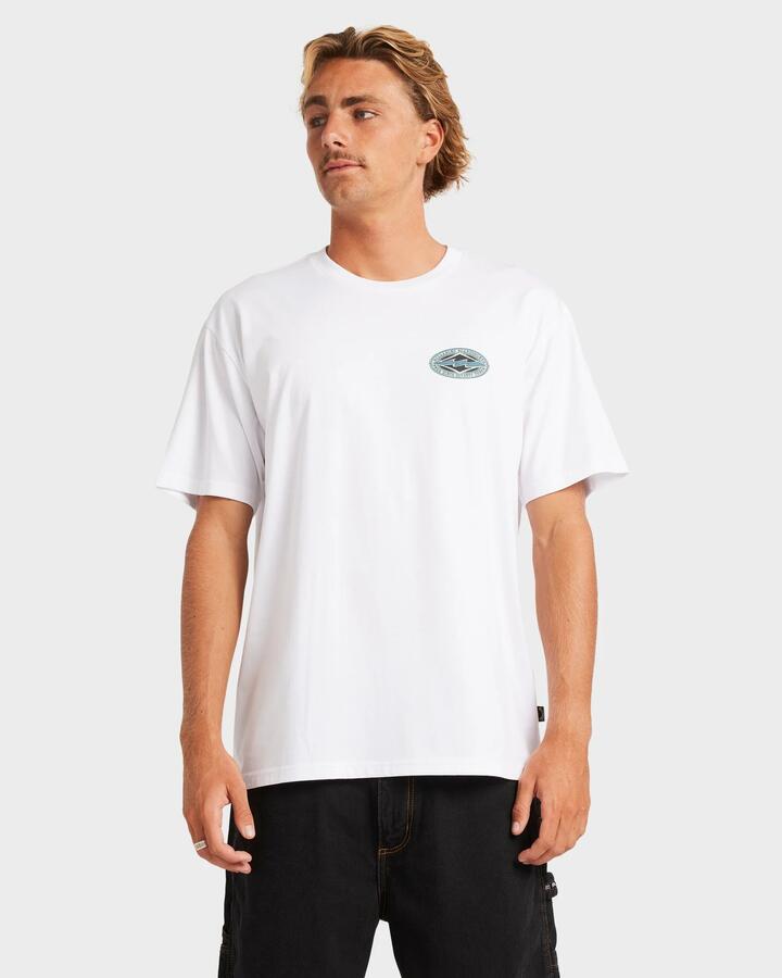 Image of a model wearing Tops. Productname: Billabong - Mens Rotor Diamond T-Shirt - White - in White colour by brand - Billabong