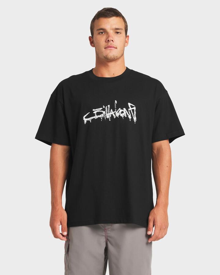 Image of a model wearing Tops. Productname: Billabong - Mens Identity Og T-Shirt - Black - in Black colour by brand - Billabong