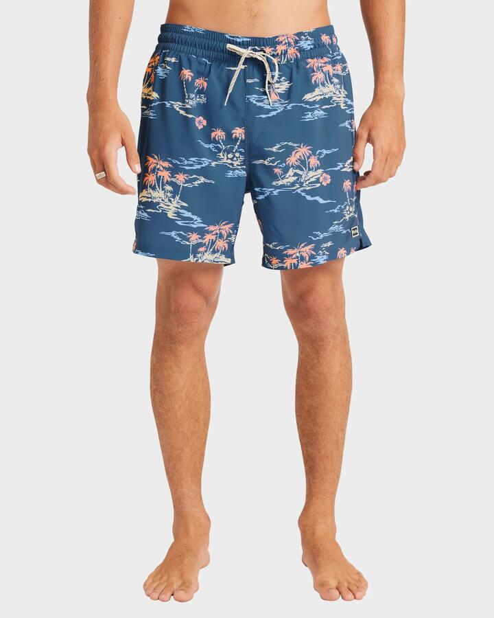 Image of a model wearing Shorts. Product name - Billabong Mens Lineup Layback 17" Swim Shorts Real Teal - in Real Teal colour by brand - Billabong