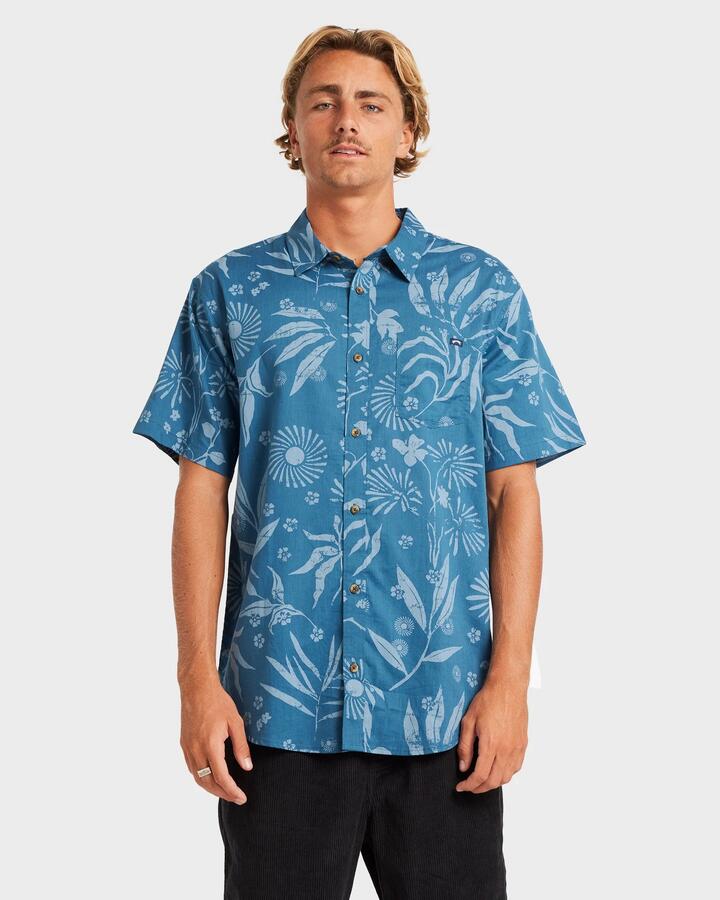 Image of a model wearing Tops. Productname: Billabong - Mens Sunday Short Sleeve Shirt - Real Teal - in Real Teal colour by brand - Billabong