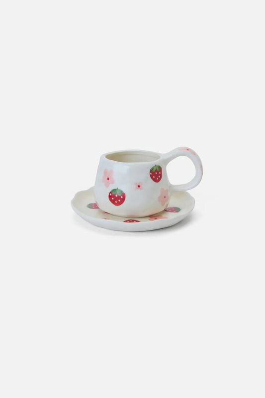 Image of Kitchen & Dining. Productname: Strawberry Cup & Saucer Set in White colour by brand - Princess Highway