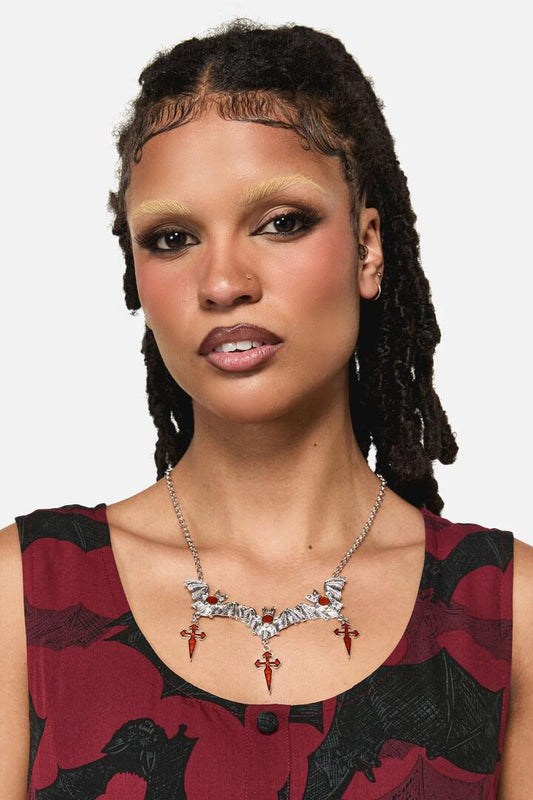 Image of Necklaces. Productname: Bat Cross Necklace in Silver colour by brand - Black Friday