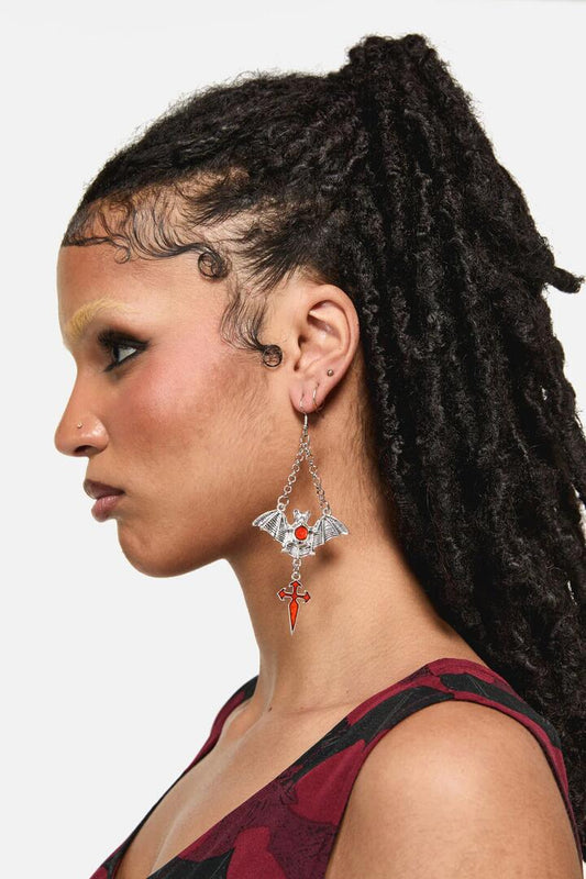 Image of Earrings. Productname: Bat Cross Earring in Black/Red colour by brand - Black Friday