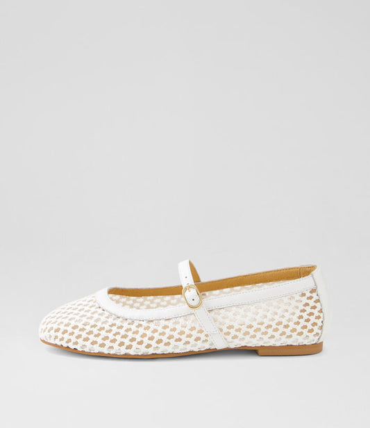 Image of Footwear. Productname: Murph White Fabric Ballet Flats in WHITE colour by brand - MIDAS