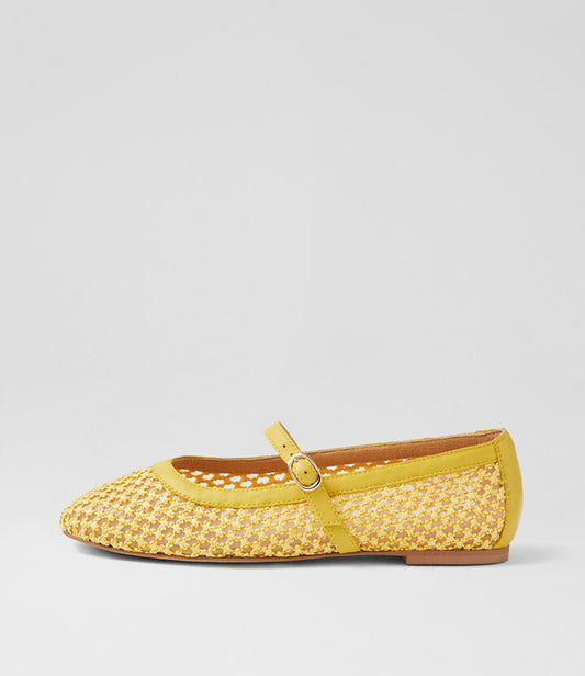 Image of Footwear. Productname: Murph Yellow Fabric Ballet Flats in YELLOW colour by brand - MIDAS