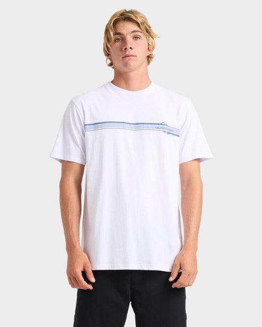 Image of T-Shirts. Productname: Quiksilver Mens Line Up Stripe T-Shirt White - in White colour by brand - Quiksilver