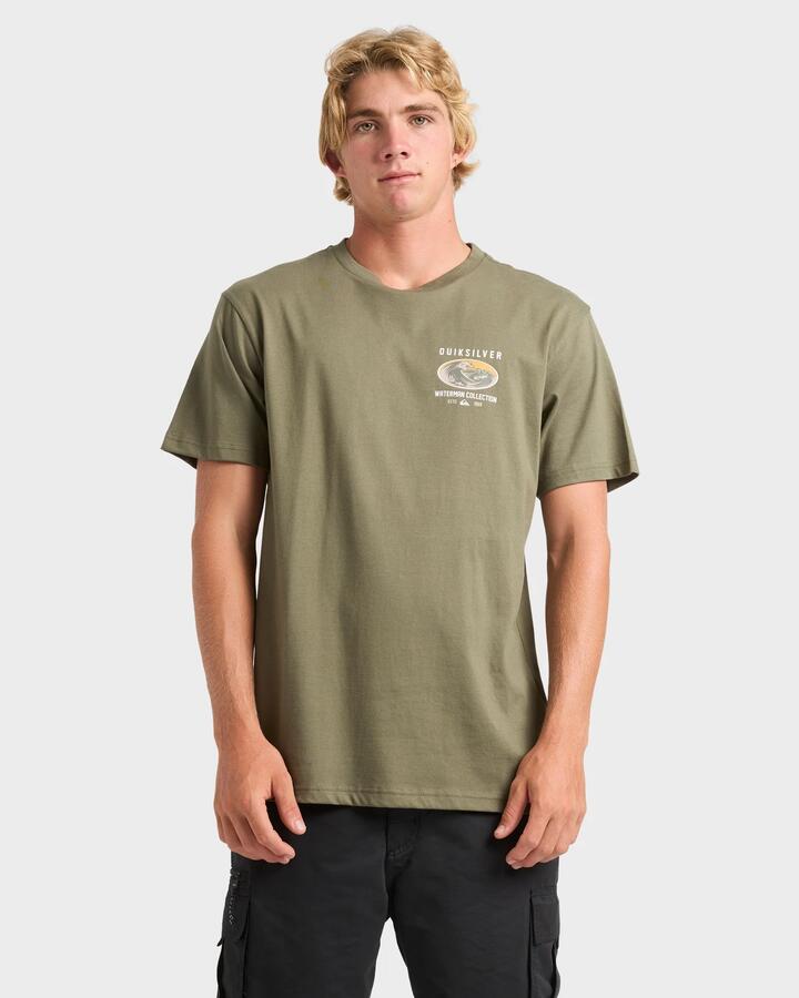 Image of T-Shirts. Product name - Quiksilver Mens High Seas T-Shirt Olive in Olive colour by brand - Quiksilver