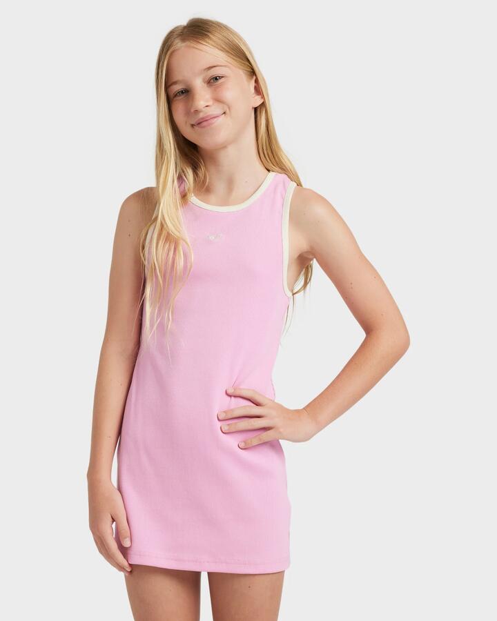 Image of Dresses. Product name - Roxy Girls 8-16 Iconic Spirit Mini Dress Bonbon in Bonbon colour by brand - Roxy