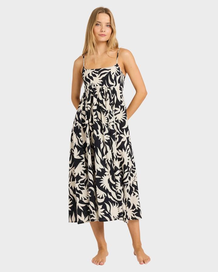 Image of Dresses. Product name - Billabong Womens By My Side Midi Dress Black White in Black White colour by brand - Billabong
