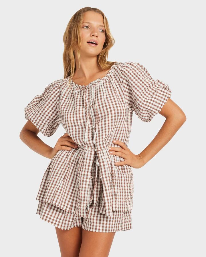 Image of Blouses. Product name - Roxy Womens Delilah Check Blouse Coconut in Coconut colour by brand - Roxy