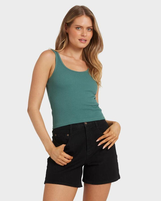 Image of a model wearing Tops. Productname: Billabong - Womens Everyday Tank Top - Alpine - in Alpine colour by brand - Billabong