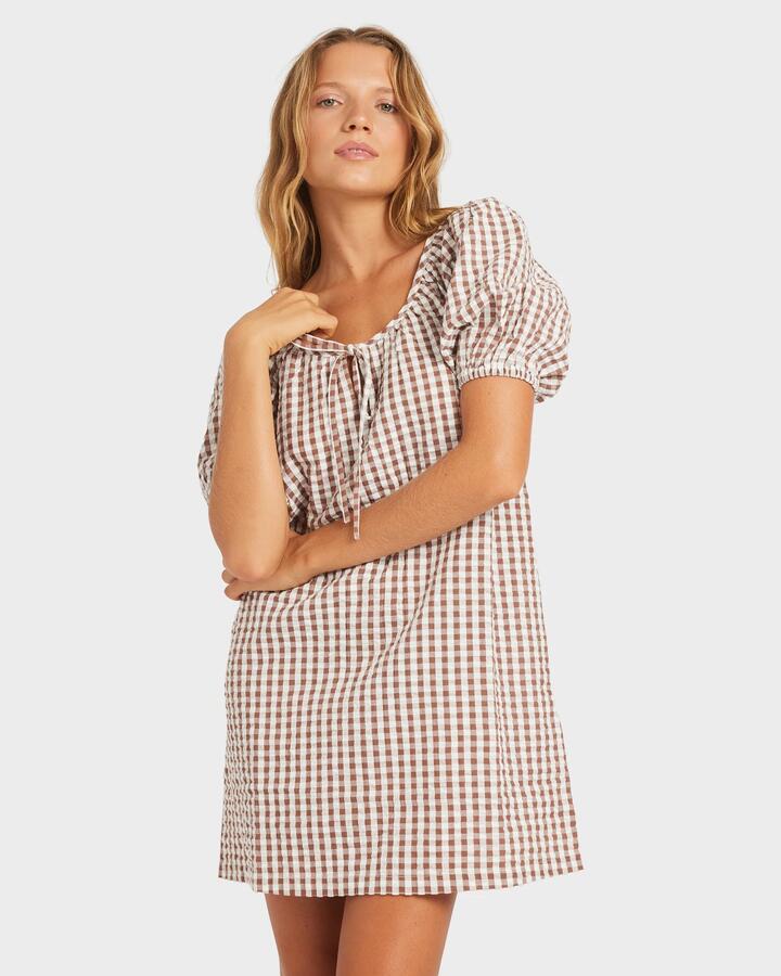 Image of Dresses. Productname: Roxy - Womens Delilah Check Mini Dress - Coconut - in Coconut colour by brand - Roxy