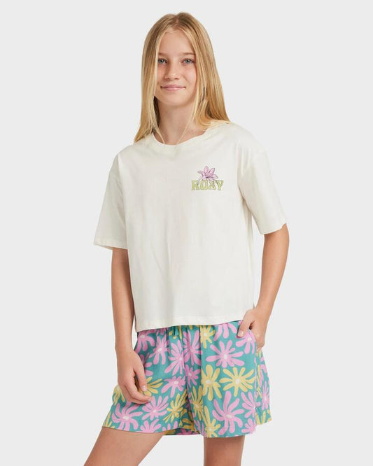 Image of T-Shirts. Product name - Roxy Girls 8-16 Daisyloose Season T-Shirt Egret in Egret colour by brand - Roxy