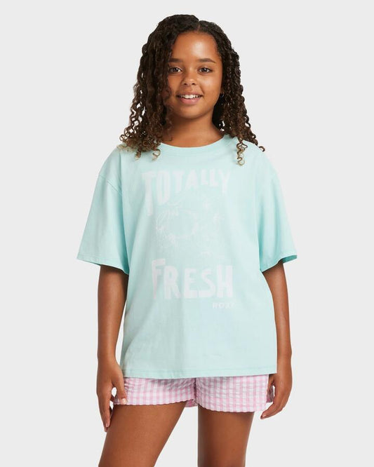 Image of T-Shirts. Productname: Roxy Girls 8-16 Eveoversize Washed T-Shirt Plume Blue - in Plume Blue colour by brand - Roxy