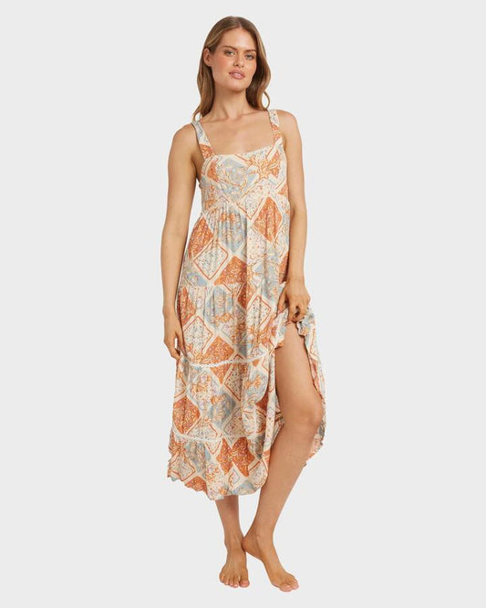 Image of Dresses. Product name - Billabong Womens Forever Folk Midi Dress Whitecap in Whitecap colour by brand - Billabong