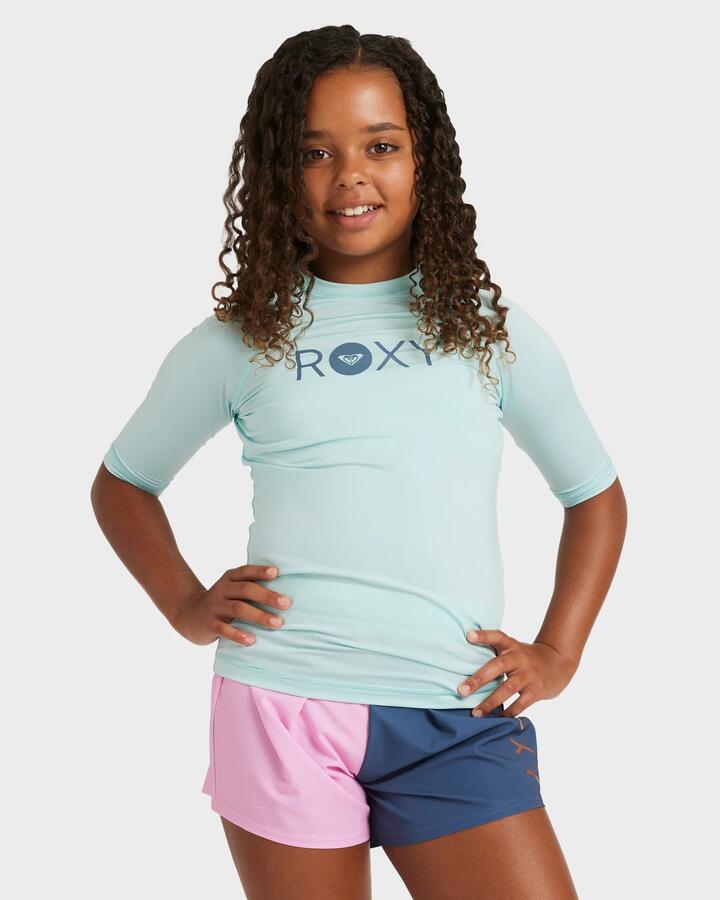 Image of Coats & Jackets. Product name - Roxy Girls 8-16 Essential Rash Vest Plume Blue in Plume Blue colour by brand - Roxy