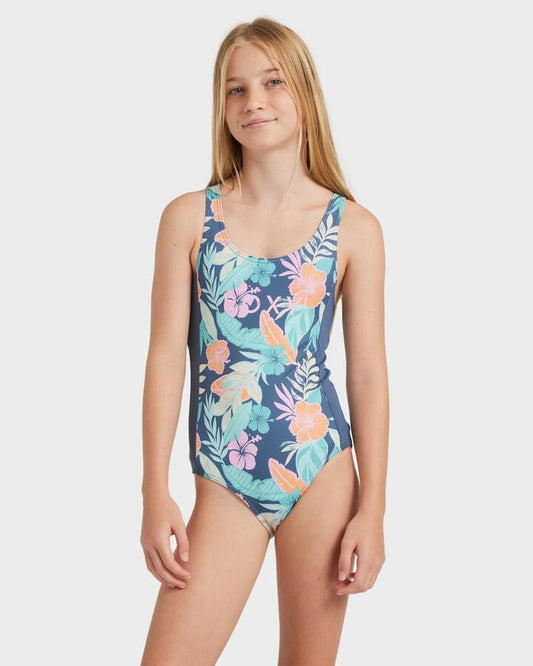 Image of Accessories. Productname: Roxy Girls 8-16 Active One Piece Vintage Indigo Tropical Advent - in Vintage Indigo Tropical Advent colour by brand - Roxy