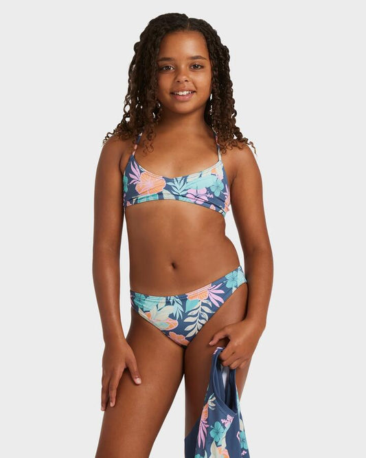 Image of Coats & Jackets. Product name - Roxy Girls 8-16 Active Two Piece Rash Vest Vintage Indigo Tropical Advent in Vintage Indigo Tropical Advent colour by brand - Roxy