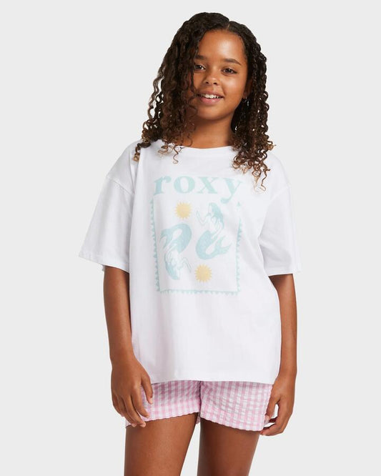 Image of T-Shirts. Productname: Roxy Girls 8-16 All Out T-Shirt White - in White colour by brand - Roxy