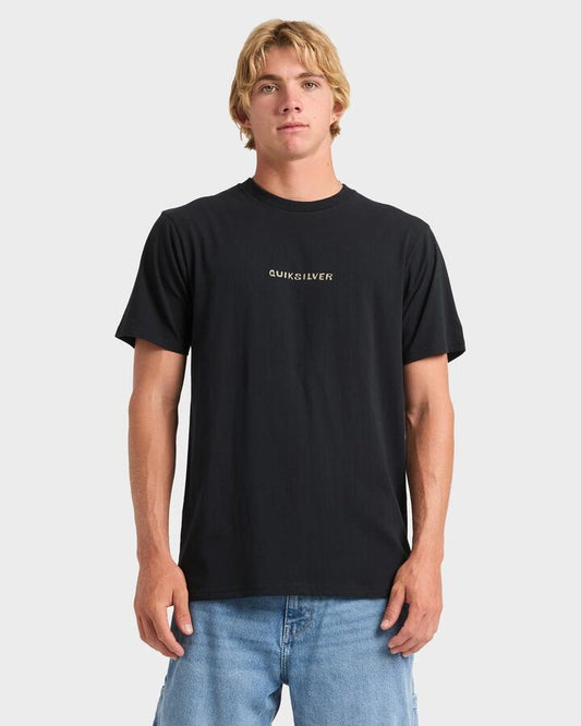 Image of a model wearing Tops. Productname: Quiksilver Mens Base Connection T-Shirt Black - in Black colour by brand - Quiksilver