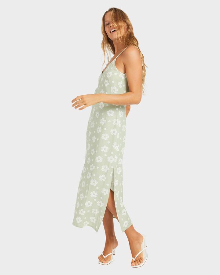 Image of Dresses. Product name - Roxy Womens Blossom Slip Midi Dress Sage in Sage colour by brand - Roxy