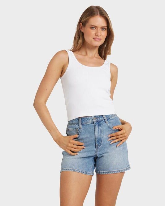 Image of a model wearing Tops. Productname: Billabong - Womens Everyday Tank Top - White - in White colour by brand - Billabong