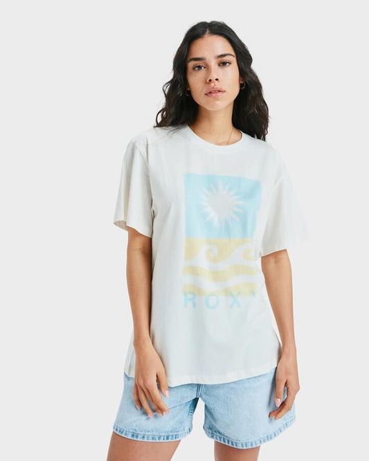Image of T-Shirts. Productname: Roxy Womens Hangloose Postet T-Shirt Egret Sun - in Egret Sun colour by brand - Roxy