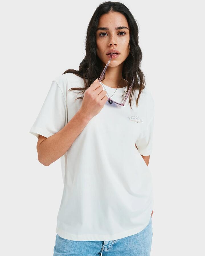 Image of T-Shirts. Product name - Roxy Womens Hangloose Postet T-Shirt Egret Palm in Egret Palm colour by brand - Roxy