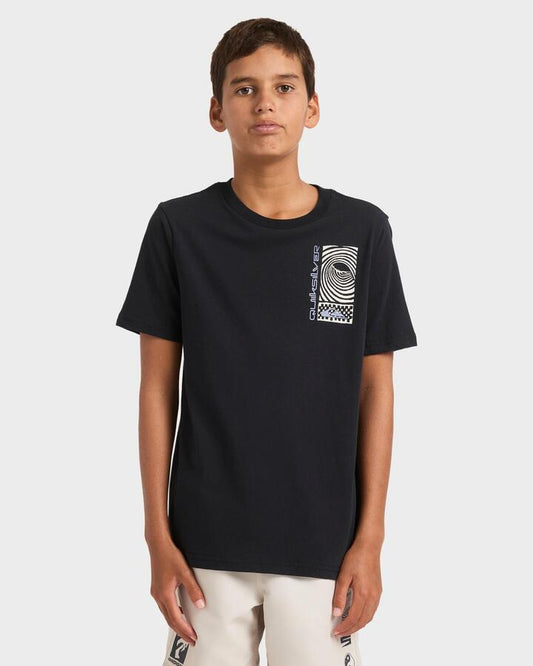 Image of a model wearing Tops. Productname: Quiksilver Boys 8-16 New Wave T-Shirt Black - in Black colour by brand - Quiksilver