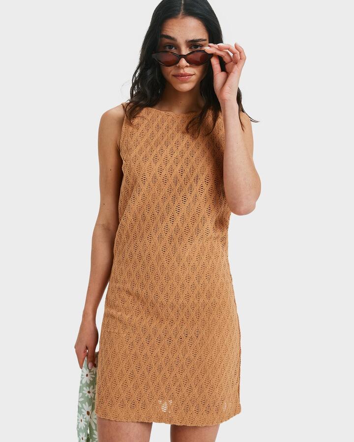 Image of Dresses. Product name - Roxy Womens Ocean Sounds Mini Dress Almond in Almond colour by brand - Roxy