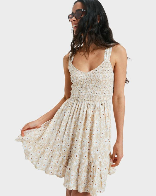 Image of Dresses. Product name - Roxy Womens Pacific Passion Mini Dress Peeble Dream Big Floral in Peeble Dream Big Floral colour by brand - Roxy