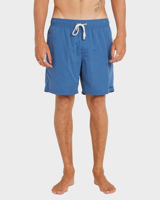 Image of a model wearing Shorts. Productname: RVCA Mens Opposites Elastic 2 Hybrid Shorts Indigo - in Indigo colour by brand - RVCA