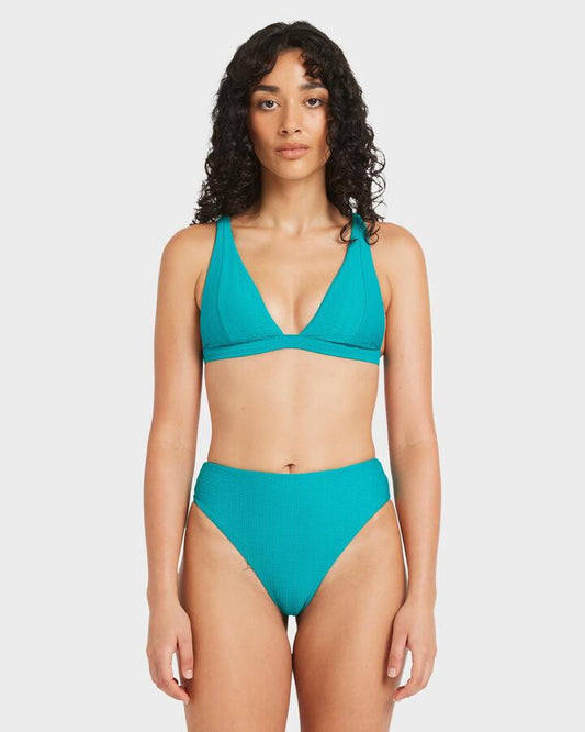 Image of Swimwear. Productname: RVCA Womens Pucker Fixed Tall Bikini Top Deep Teal - in Deep Teal colour by brand - RVCA