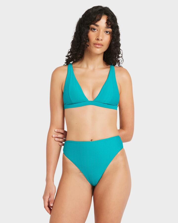 Image of Swimwear. Productname: RVCA Womens Pucker High Rise Bikini Bottom Deep Teal - in Deep Teal colour by brand - RVCA