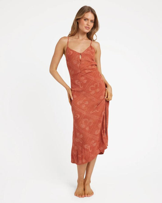 Image of Dresses. Product name - Billabong Womens Soul Mate Midi Dress Dark Coral in Dark Coral colour by brand - Billabong