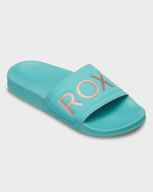 Image of Slippers. Productname: Roxy Girls 8-16 Slippy Ii Slides Coastal Shade - in Coastal Shade colour by brand - Roxy