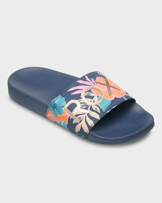 Image of Slippers. Productname: Roxy Girls 8-16 Slippy Ii Slides Vintage Indigo - in Vintage Indigo colour by brand - Roxy