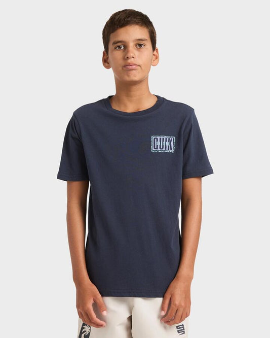 Image of a model wearing Tops. Productname: Quiksilver Boys 8-16 Static T-Shirt Dark Navy - in Dark Navy colour by brand - Quiksilver