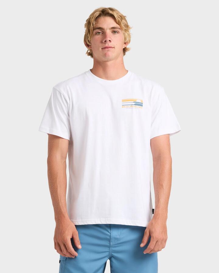 Image of T-Shirts. Product name - Quiksilver Mens Stacked Horizon T-Shirt White in White colour by brand - Quiksilver