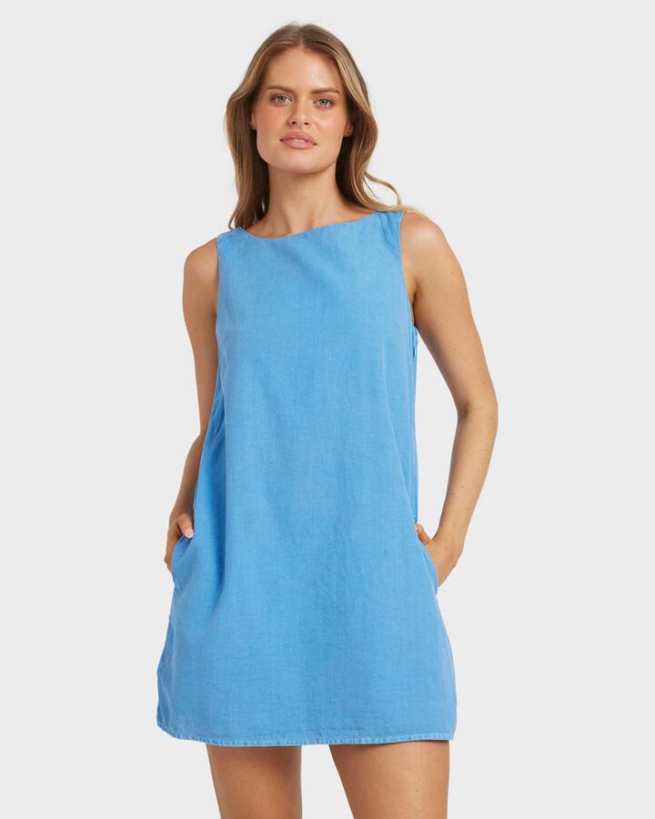 Image of Dresses. Product name - Billabong Womens Sunset Bliss Mini Dress Tidal Blue in Tidal Blue colour by brand - Billabong