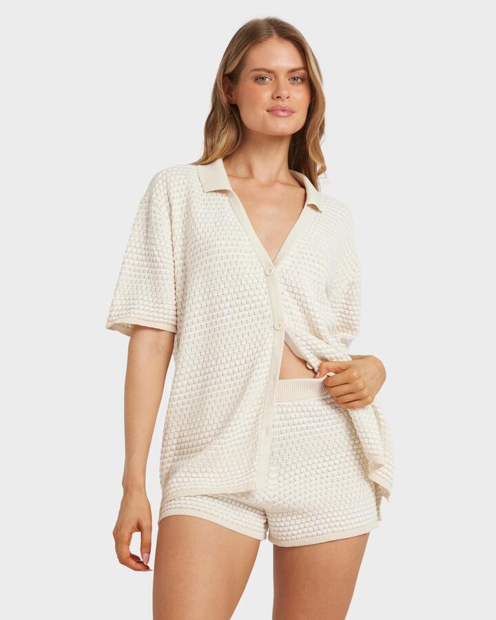 Image of Shirts. Productname: Billabong Womens Sun Bubble Button Down Knit Shirt Whitecap - in Whitecap colour by brand - Billabong