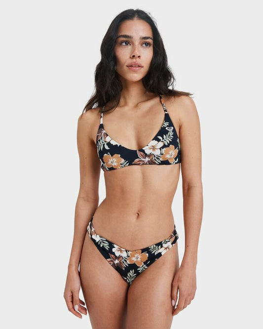 Image of Swimwear. Product name - Roxy Womens Nostalgic Feels Bikini Top Almond Tropical Feels in Almond Tropical Feels colour by brand - Roxy