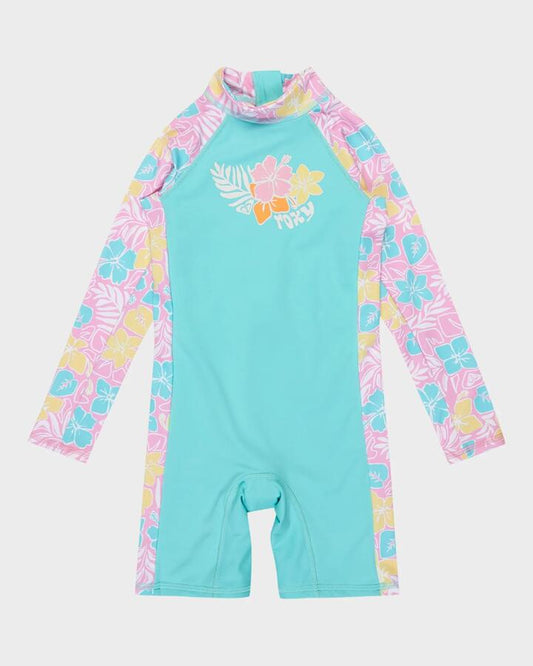 Image of Coats & Jackets. Product name - Roxy Girls 2-7 Tropical Square One Piece Rash Vest Bonbon Hibiscus Jam in Bonbon Hibiscus Jam colour by brand - Roxy