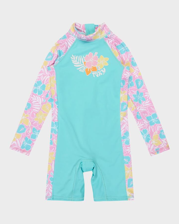 Image of Coats & Jackets. Product name - Roxy Girls 2-7 Tropical Square One Piece Rash Vest Bonbon Hibiscus Jam in Bonbon Hibiscus Jam colour by brand - Roxy