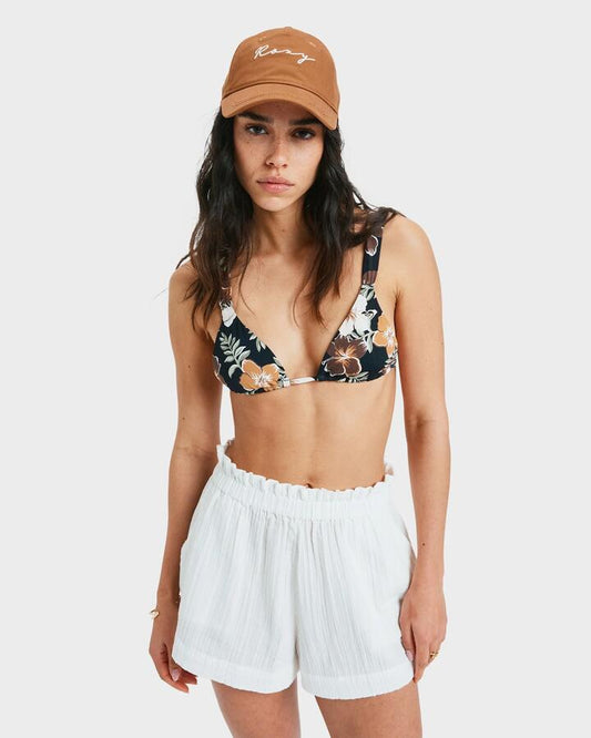 Image of a model wearing Shorts. Productname: Roxy - Womens What A Vibe Elastic Waist Shorts - Bright White - in Bright White colour by brand - Roxy