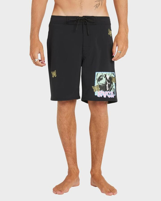 Image of Swimwear. Product name - RVCA Mens Va Trunk Print 19" Boardshorts Black in Black colour by brand - RVCA