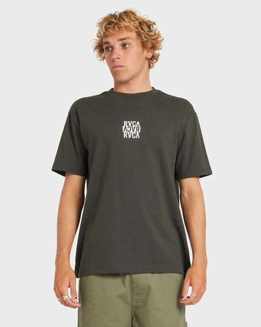 Image of T-Shirts. Product name - RVCA Mens New Stack T-Shirt Pirate Black in Pirate Black colour by brand - RVCA
