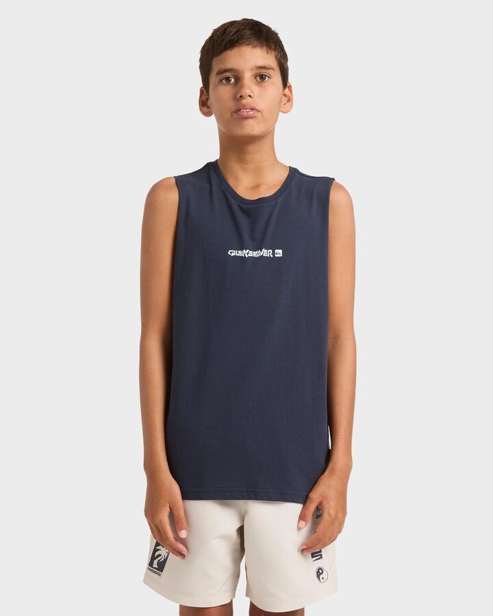 Image of a model wearing Tops. Product name - Quiksilver Boys 8-16 Next Gen Muscle Dark Navy in Dark Navy colour by brand - Quiksilver