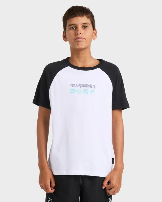 Image of T-Shirts. Product name - Quiksilver Boys 8-16 Next Gen Raglan T-Shirt White in White colour by brand - Quiksilver