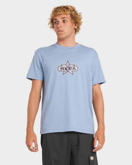 Image of T-Shirts. Product name - RVCA Mens Star Smash T-Shirt Carolina Blue in Carolina Blue colour by brand - RVCA